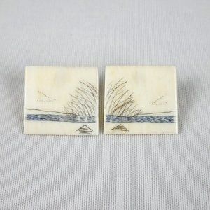 Handmade White Painted Square Stud Earrings